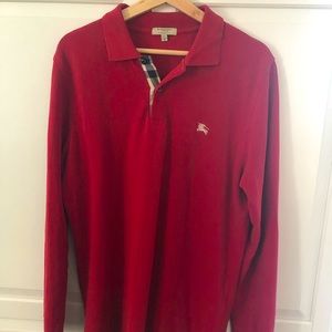 Men’s Burberry long sleeve polo in red - size M